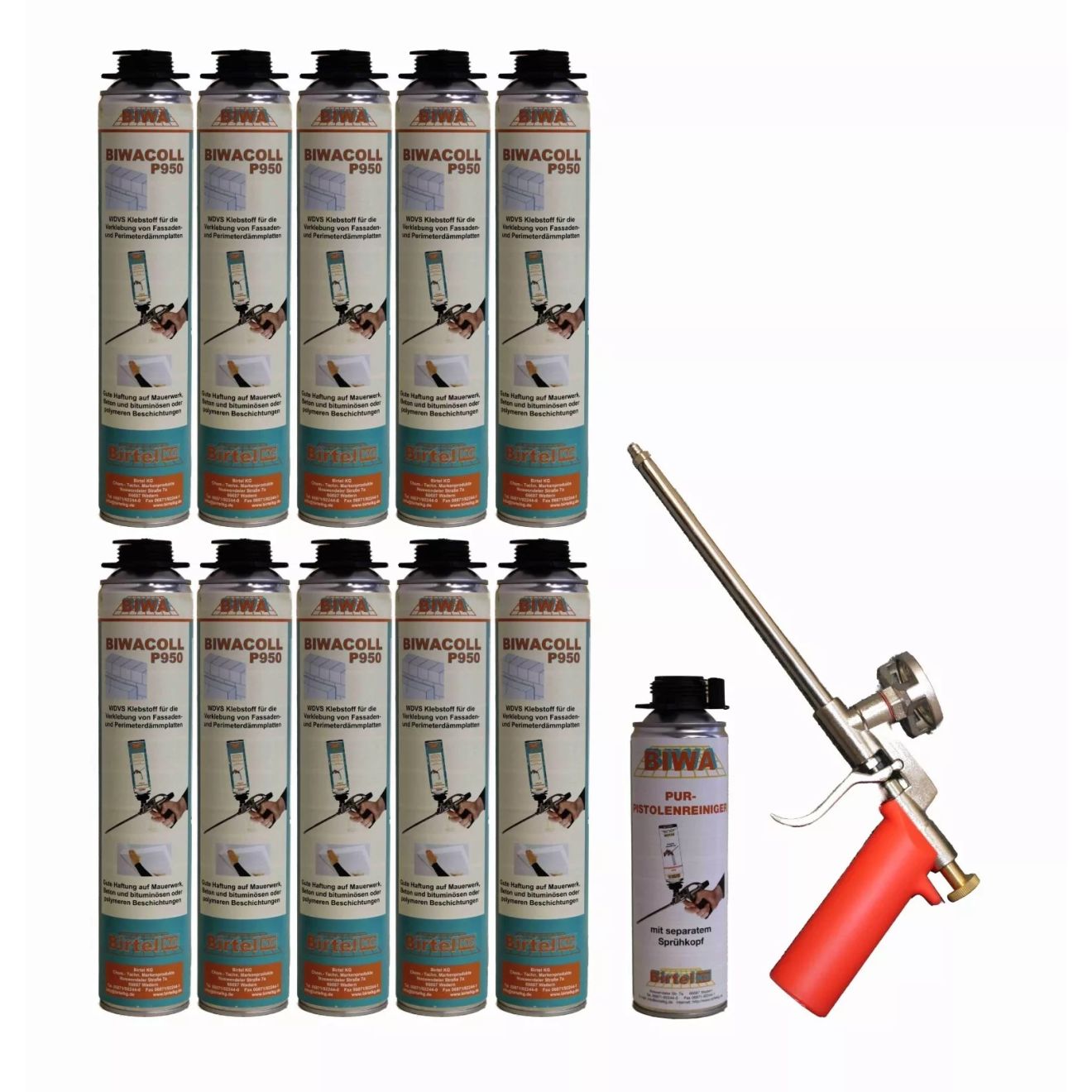 Perimeterkleber Set » Schaumpistole Metall + 10x750ml Perimeterkleber + 500ml Reiniger PF3