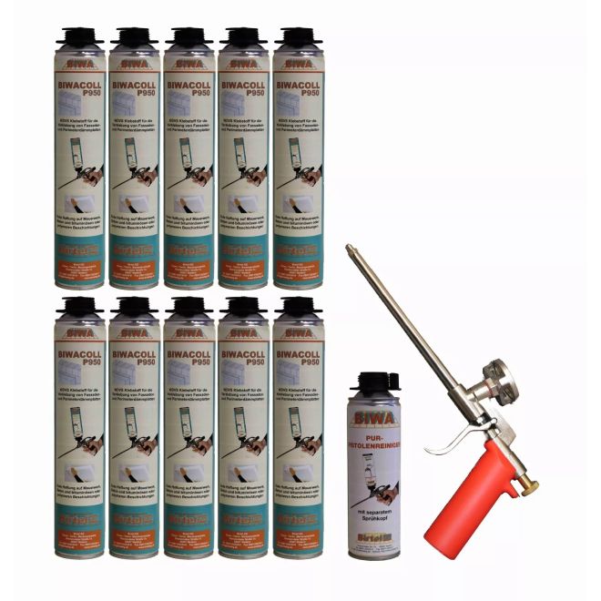 Perimeterkleber Set » Schaumpistole Metall + 10x750ml Perimeterkleber + 500ml Reiniger PF3