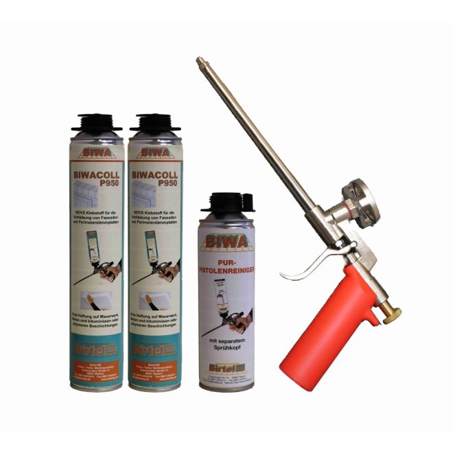 Perimeterkleber Set » Schaumpistole Metall + 2x750ml Perimeterkleber + 500ml Reiniger PF3