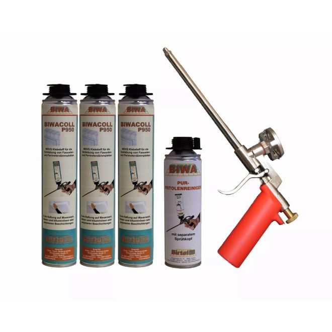 Perimeterkleber Set » Schaumpistole Metall + 5x750ml Perimeterkleber + 500ml Reiniger PF3