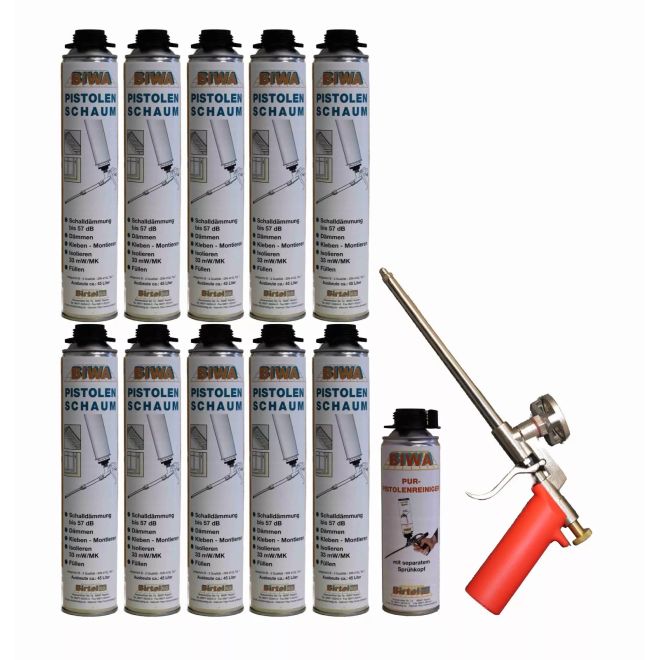 Pistolenschaum Set » Schaumpistole Metall + 10x750ml Pistolenschaum + 500ml Reiniger PF3