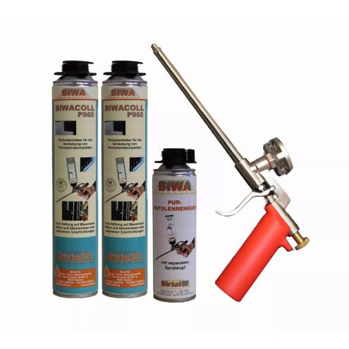 Perimeterkleber Set » Schaumpistole Metall + 2x750ml Perimeterkleber + 500ml Reiniger PF3